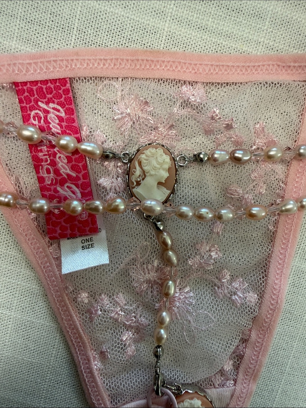 Pink pearl cameo G string